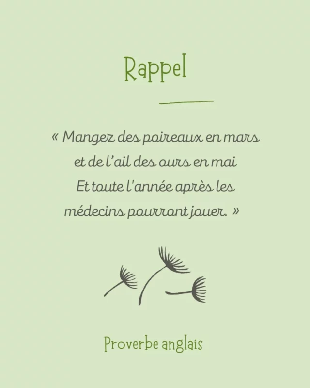 Poireaux et ail des ours : deux trésors de saison à redécouvrir

« Eat leeks in Lide (March) and ramsons in May  And all the year after the physicians may play. » 

Les anciens avaient leurs petites astuces pour rester en forme, et ce proverbe anglais en est une belle illustration !

En mars, c’est la pleine saison des poireaux : doux et fondants, ils apportent des fibres et des antioxydants, parfaits pour prendre soin de notre digestion.
Puis en mai, place à l’ail des ours, cette plante sauvage au goût subtil d’ail, qui parfume nos plats tout en offrant ses bienfaits détoxifiants et anti-inflammatoires.

J’aime l’idée de cuisiner en accord avec la nature et de redécouvrir ces ingrédients simples mais pleins de saveurs. Que ce soit dans une soupe réconfortante, un pesto maison ou une tarte rustique, ces trésors de saison ont mille et une façons de nous régaler !

Et vous, avez-vous déjà goûté l’ail des ours ?

#AlimentationAntiInflammatoire #CuisineSaine #Poireaux #AilDesOurs #SuperAliments #RecettesSaines #DétoxNaturelle #MangerSain #Naturopathie #SantéParlAlimentation #PlantesSauvages #citation